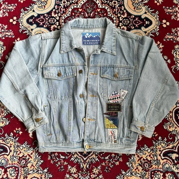 Vintage Lightwash Jean Jacket Men’s Medium Patches Northern Climate Denim Coat - Picture 1 of 8